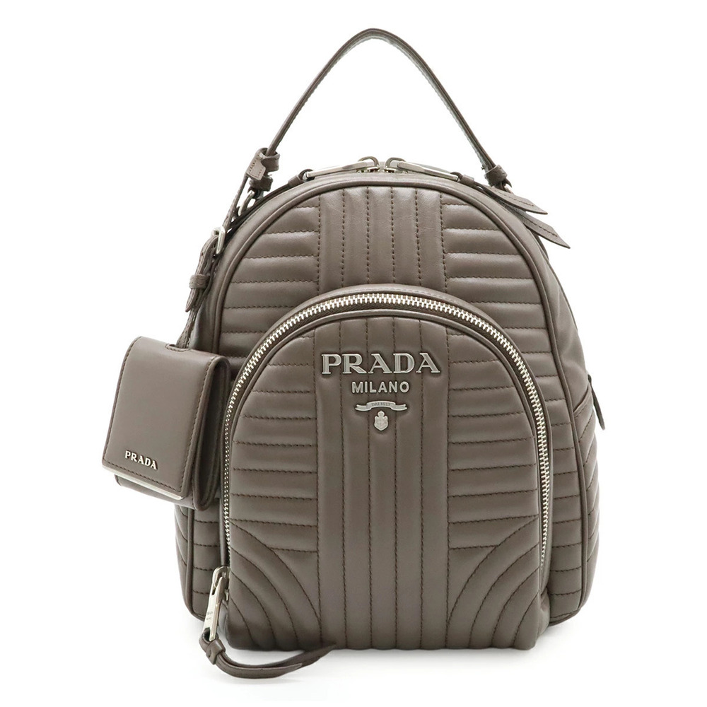 Prada Diagram Backpack Rucksack Quilted Leather Gray Pouch